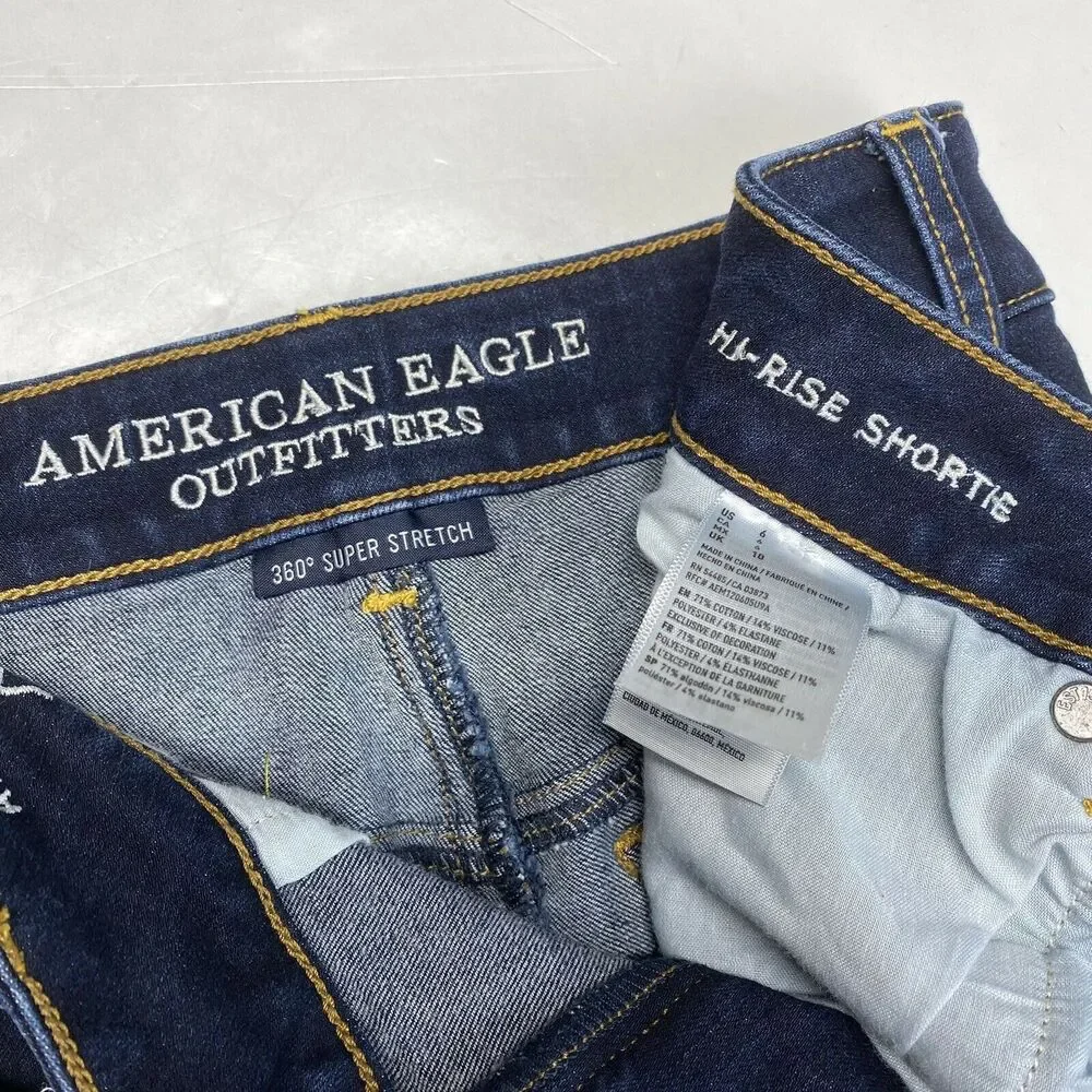 American Eagle Shorts 6 Hi-Rise Shortie 360 Super Stretch Denim Distressed EUC